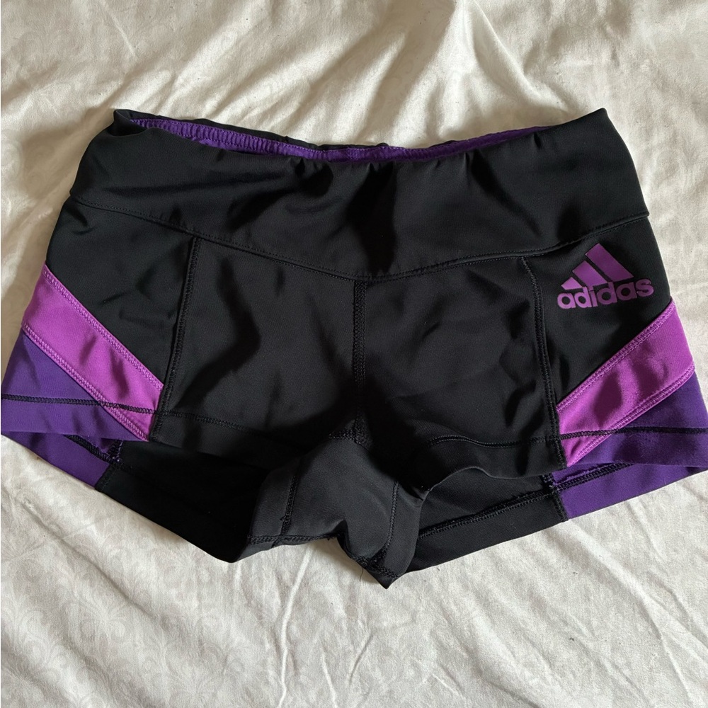 Adidas Black and Purple Workout Shorts